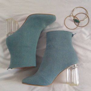 Denim Clear Heeled Booties
